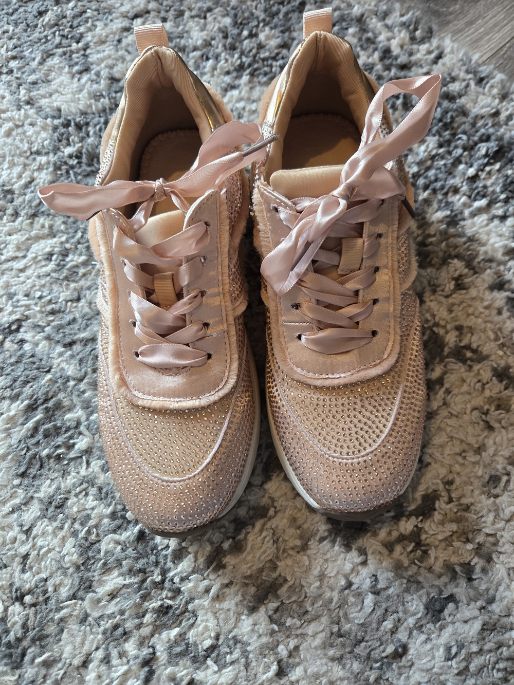 Kenneth Cole Blush Pink Rhinestone Ribbon Lace Sneakers